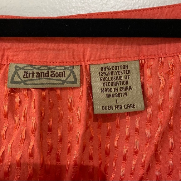 Orange Square Neck Pockets Cute Shirt Tie Back - Picture 7 of 8